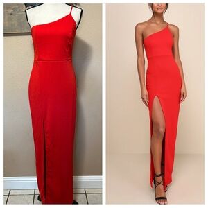 NWT Lulus Keeper of My Heart Red One-Shoulder Maxi Dress